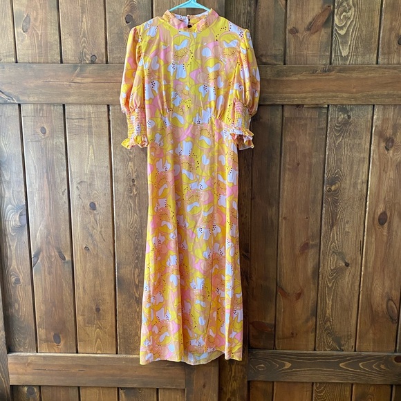 ASOS River Island Retro Floral Puff Sleeve Open Back Maxi Dress - Picture 1 of 5